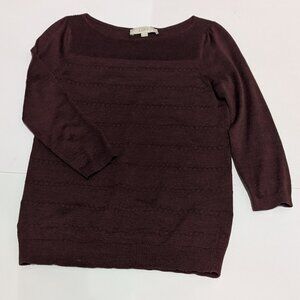 Ann Taylor Loft Burgundy 3/4 Sleeve Wide Scoop Neck Lightweight Knit Sweater, SP